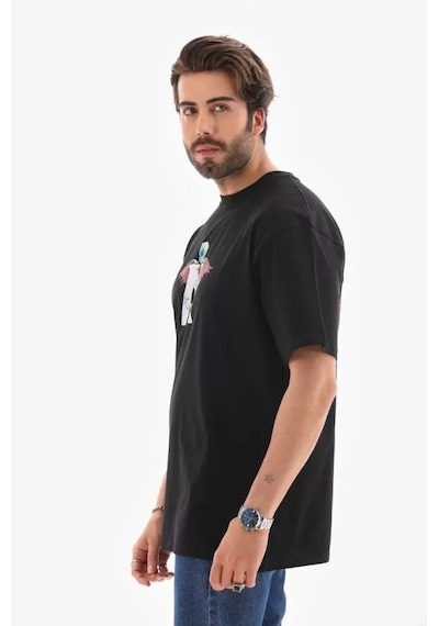 Modi Green Baskılı Unisex Günlük Stil Siyah Grunge Estetik Yazı Oversize Tiş