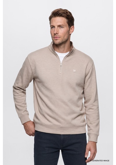 Wrangler Pamuklu Selanik Regular Fit Fermuarlı Erkek Sweatshirt W2620081500 Bej