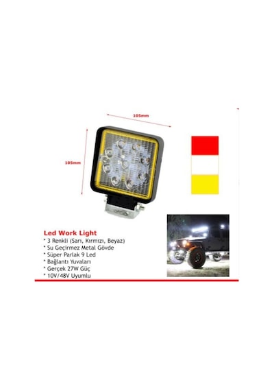 10-48v Çalışma Lambası Beyaz-kırmızı-sarı Çakarlı Fonksiyonlu 9x3w Power Ledli 74 98