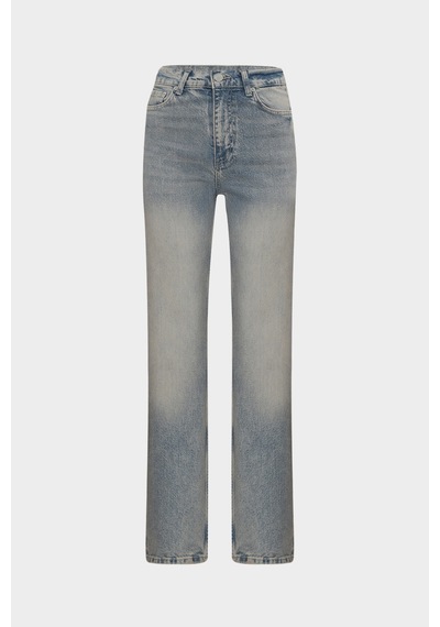 Açelyaokcu High Waist Kar Yıkama Straight Likralı Kadın Jean Pantolon Bej
