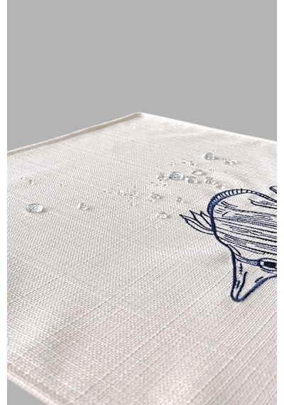 Marin Masa Örtüsü Nakışlı Balık Runner 145x40 Su İtici Outdoor Keten Tekne Bahçe Salon Mutfak Krem