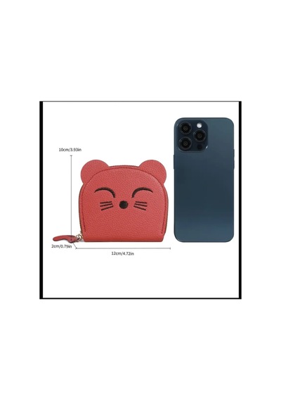 Organıcyou Ganzu Sevimli Karikatür Kedi Mini Cüzdan - Çoklu Kart Yuvalı, Fermuarlı Mor