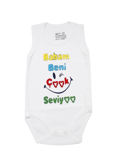 Bebegen Unisex Beyaz Babam Beni Çok Seviyor Yazılı Askılı Zıbın Çok Renkli