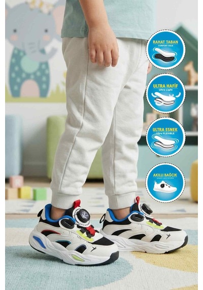 Cool Siyah Saks Fileli Hafif Mekanizma Bağcıklı Erkek Çocuk Spor Ayakkabı Frank P Siyah - Saks Mavi