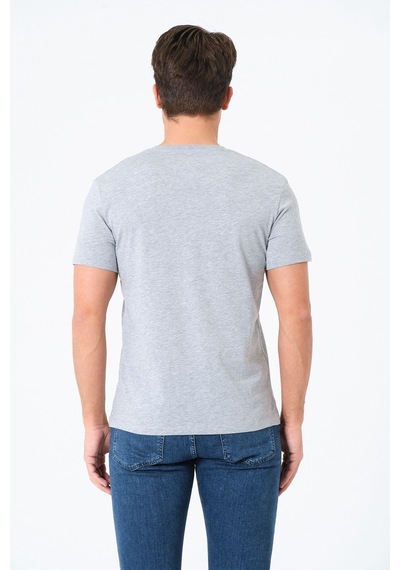 Rich Erkek V Yaka %100 Pamuk Kısa Kollu Gri T-shirt Basic Erkek Tişört Gri