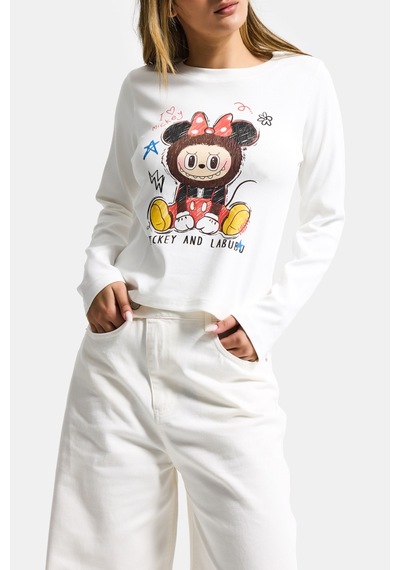 Itsbasic Kadın Kırık Beyaz W5 Baskı Desenli Sweatshirt