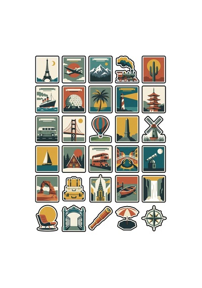 30 Adet Retro Seyahat Pulu Sticker Seti - Valiz Laptop Defter İçin Çok Renkli