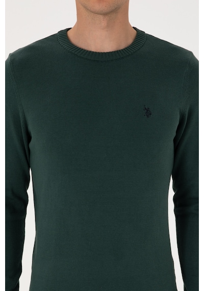 U.S. Polo Assn. Erkek Slim Fit Bisiklet Yaka Koyu Yeşil Basic Kazak 50313713-VR079