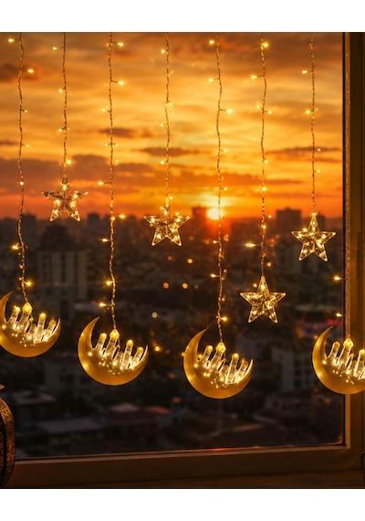 Ramazan Temalı Led Işık Hilal Ve Yıldız Figürlü Dekor Lambası - Lisinya Sarı