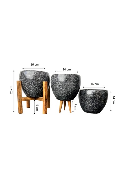 Bitki Tasarımı Ev Dekorasyon Siyah Granit Toprak Saksı Saksılık Salon Çiçeklik 3'lü Set 5CM
