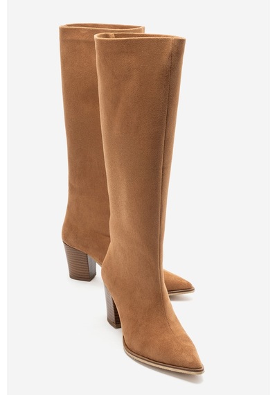 Luvi Shoes Moıra Taba Süet Kadın Kalın Topuklu Çizme