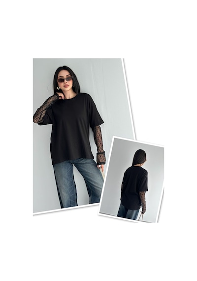 Çınar Boutique Dantelli Bluz Siyah Siyah