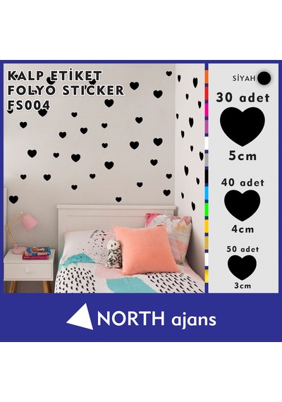 Kalp Folyo Duvar Sticklerı Siyah