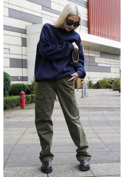Madmext Lacivert Bisiklet Yaka Basic Sweatshirt Mg1559 Lacivert