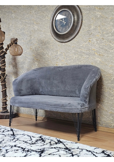 Zafir İkili Teddy Siyah Boyalı Telli Ayak Çay Seti Koltuk İkili Berjer , Balkon, Salon, Ofis Gri
