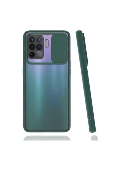Noktaks - Oppo Reno 5 Lite Uyumlu - Kılıf Slayt Sürgülü Arkası Buzlu Lensi Kapak - Koyu Yeşil