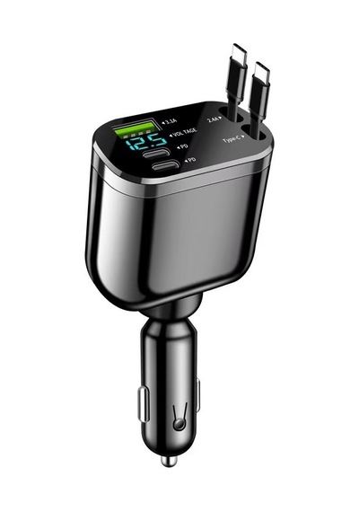 M4 5 In 1 Geri Çekilebilir Makaralı Araç Şarj Cihazı 75w Pd Type-c Hızlı Şarj Kablolu, 12v/24v Çakmak Soket Adaptörü Abs+pc Gövde