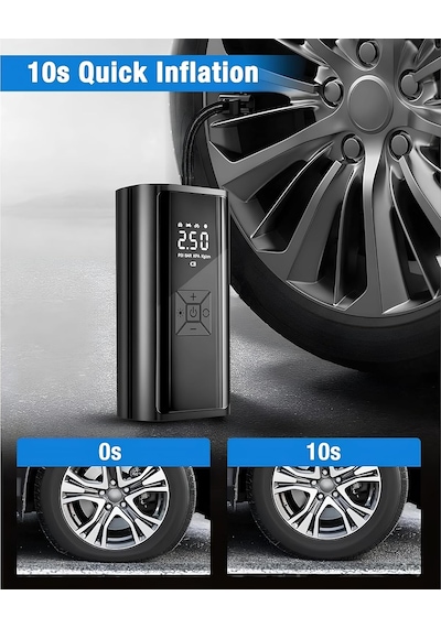 Tr Şarjlı Lastik Şişirme Hava Kompresörü, 150 Psı Güçlü Hava Şişirme, 6000 Mah Uzun Şarj Ömrü, Lcd Ekranl Genel