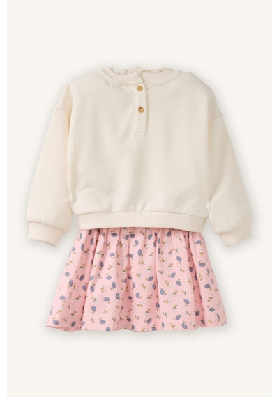 Defacto 2li Takım Sweatshirt Etek Kız Bebek G8105a526smer99 Ekru-er99