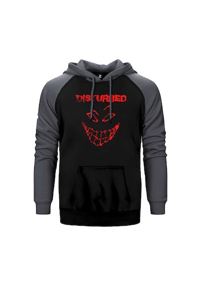 Disturbed Logo Essential Gri Renk Reglan Kol Kapşonlu Sweatshirt Gri