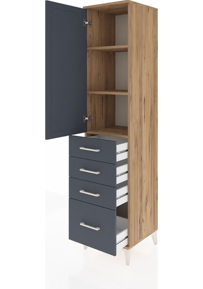 Hyperion Dolap 3 Raflı 4 Çekmeceli Tek Kapaklı 44x44x195 Çam-... Çam