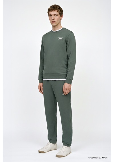 Ac&Co / Altınyıldız Classics Erkek Yesıl Pamuklu Standart Fit Normal Kesim Bisiklet Yaka Dar Paça Eşofman Takımı