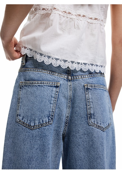Koton Pamuklu Düğmeli Cepli Normal Bel Crop Geniş Paça Jean Pantolon - Wide Leg Jean Açık İndigo 5sal40020md Açık İndigo
