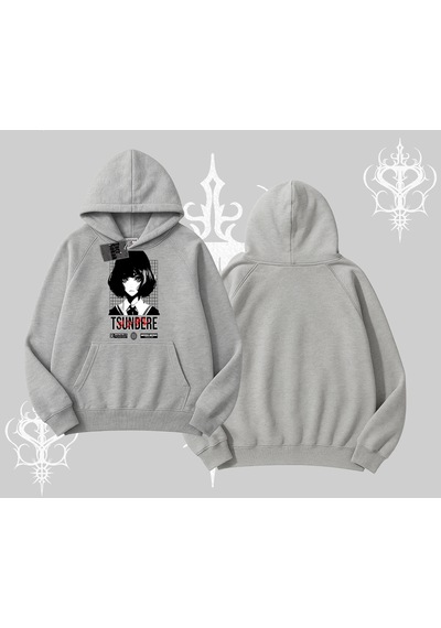 Startmore Kapşonlu Sweatshirt Tsundere Anime Japanese Style Baskılı Gri