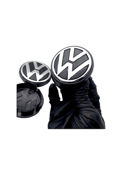 65 Mm Volkswagen Logolu Siyah Krom Jant Göbeği Seti Geçmeli Jant Kapağı 4 Adet