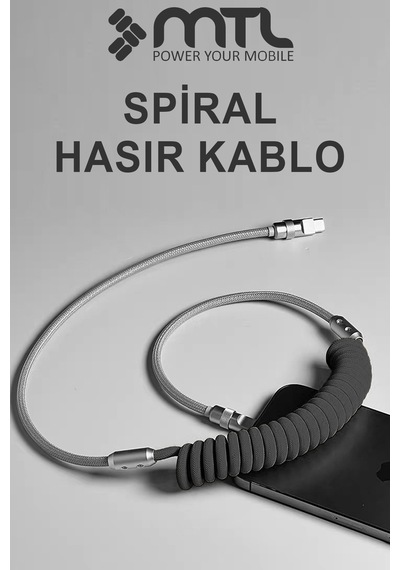 30w Pd Hızlı Şarj Destekli Type-c To Lightning Spiral Sarmal Metal Başlıklı Kablo 2 Metre Mt2462