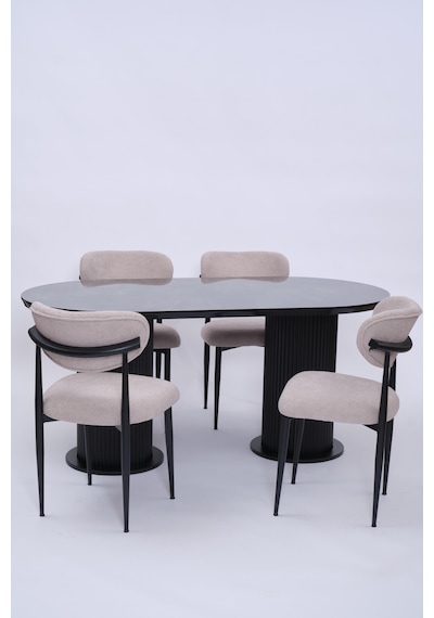 Bohem Polo Lak Panel Yemek Masa Sandalye Takımı 90x170 Siyah