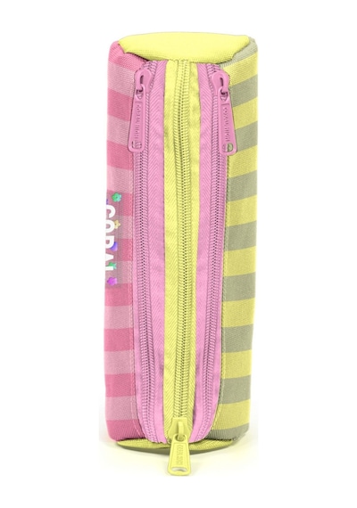 Coral High Kız Çocuk Sarı Pembe Çizgi Desenli Üç Gözlü Okul Kalem Çantası 31023 Sarı - Pembe