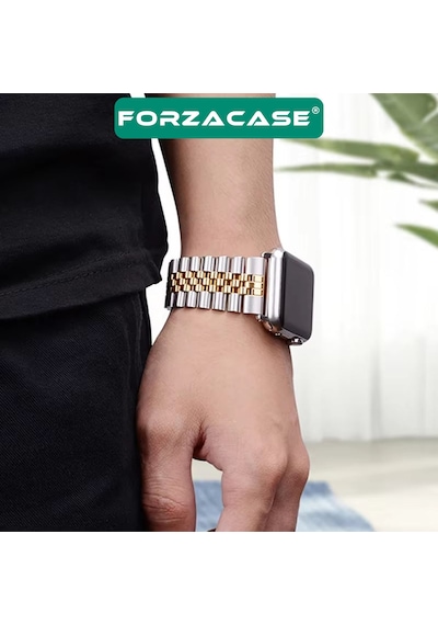 Forzacase Apple Watch 7 41mm İle Uyumlu Rolex Tasarım Metal Kordon Kayış - Fc879 Siyah