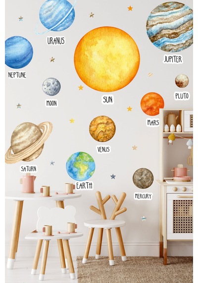 Eğitici Gezegen Seti - Gezegenler Sticker Seti - Çocuk Bebek Odası Sticker