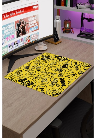 İllüstrasyon Kaymaz Dikişli Kauçuk Oyuncu Mousepad V1 - 48x40 Xl Gaming Mouse Pad Fare Altlığı