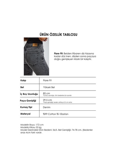 Itsbasic Kadın Füme 4s6-14 Mid Rise Flare Fit Esnek Kumaş Denim Jean