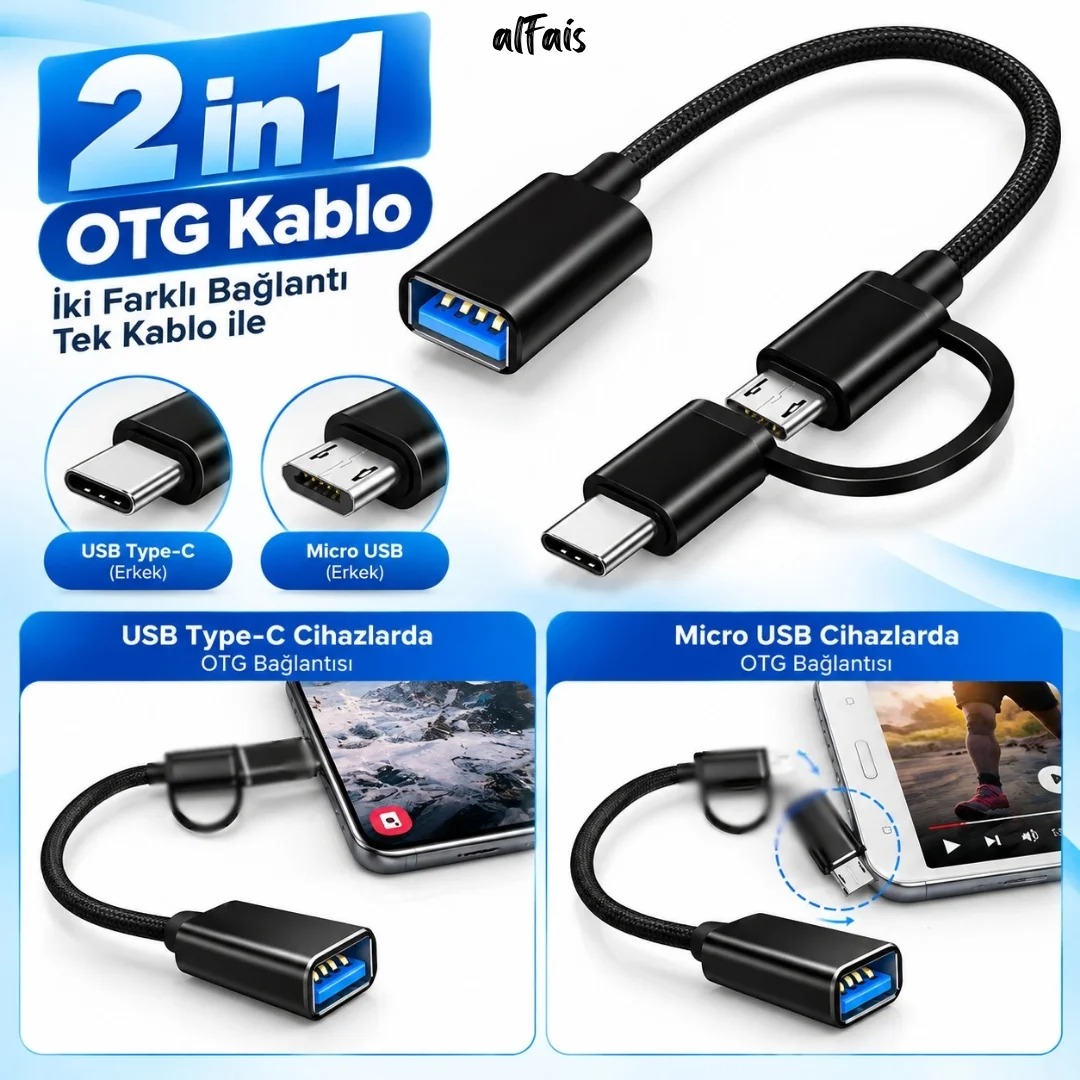 Usb 3.0 Otg To Type C Micro Usb Data Şarj Çevirici 2in1 Dönüştürücü Adaptör -