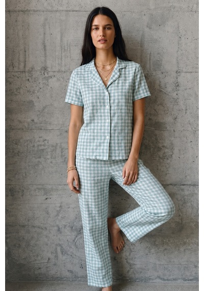 V Yaka Düğmeli Casual Su Yeşili Pijama Takımı