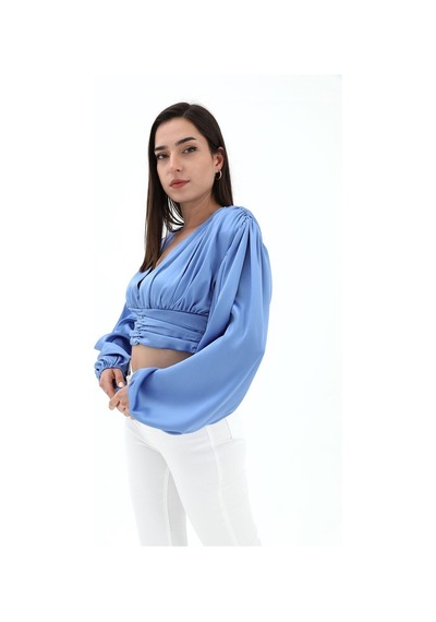 Wpr Beli Drapeli Balon Kol Bluz - Mavi