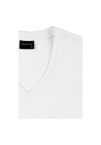 Goffra Kadın Vision V Yaka Premium Kalite Yoğun Dokulu Pamuklu T-shirt Beyaz W102-r0220-01