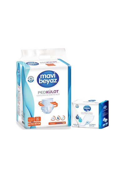 Mavi Beyaz Emici Külot Hasta Bezi L 30 Adet + Yatak Koruyucu 30 A XL