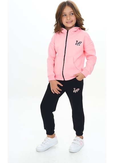 Toontoy Kids Toontoy Kız Çocuk Kapüşonlu Fermuarlı Baskılı Eşofman Takım Pembe
