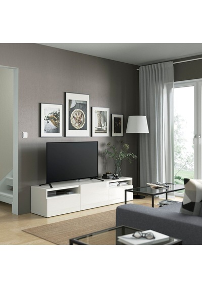 Tv Sehpası, Parlak Cila-beyaz, 180x42x39 Cm, Selsvıken, Çıt Çıt Raylı Beyaz Tv Sehpası, Parlak Cila-beyaz, 180x42x39 Cm, Selsvıken, Çıt Çıt Raylı Beyaz