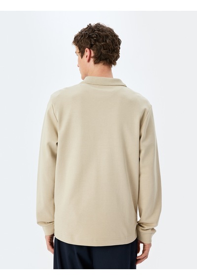 Koton Pamuklu İnterlok Kumaş Polo Yaka Sweatshirt Bej 5sam70003mk Ekru