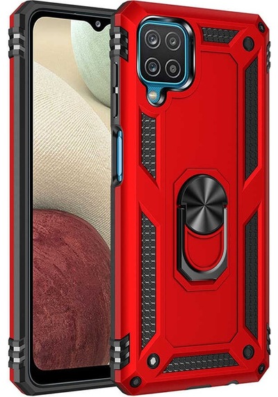 Samsung Uyumlu Galaxy M12 Kılıf Sert Silikon Yüzüklü Stand Özellikli Kapak