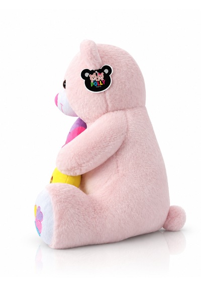 Renkli Kalpli Ayıcık Peluş Oyuncak Ayıcık 60cm - Hediyelik Peluş Oyuncak 046 - Pembe