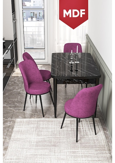 Canisa Kor Serisi MDF 70x114 Açılabilir Mutfak Masası Takımı Siyah Mermer Desen Masa 4 Mor Sandalye Masa Siyah Mermer Desen Sandalye Mor Canisa Kor Serisi MDF 70x114 Açılabilir Mutfak Masası Takımı Siyah Mermer Desen Masa 4 Mor Sandalye Masa Siyah Mermer Desen Sandalye Mor