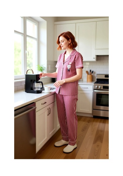 Ersefa Kadın Çizgili Baskılı Gömlek Ve Pantolon Pijama Takımı Fonksiyone Pembe