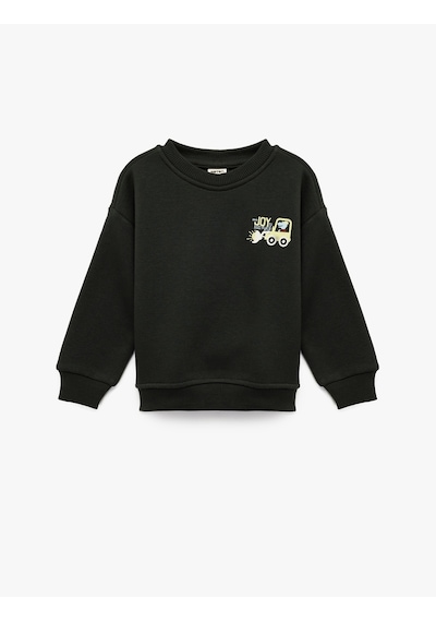 Koton Uzun Kollu Bisiklet Yaka Baskılı Sweatshirt Antrasit 6wmb10266tk Antrasit