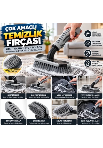 Ers Saplı Halı, Koltuk Ve Araç Temizlik Fırçası Çok Amaçlı İç & Dış Oto, Ev Ve Ofis Kullanımı İçin Ergonomik Temizlik Aparatı